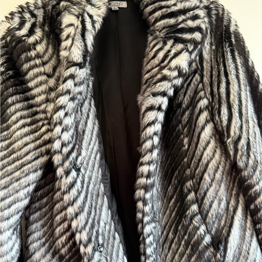 Black and White Faux Fur Coat - Medium